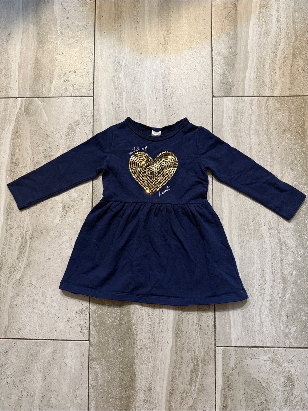 Carter's Navy Dress with Gold Sequin Heart - Picture 1 of 3